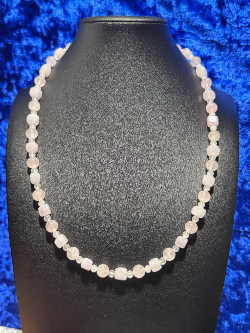 Pink Quartz w/ White Jade Tennis Necklace & Bracelet Necklace Round & Square 22"